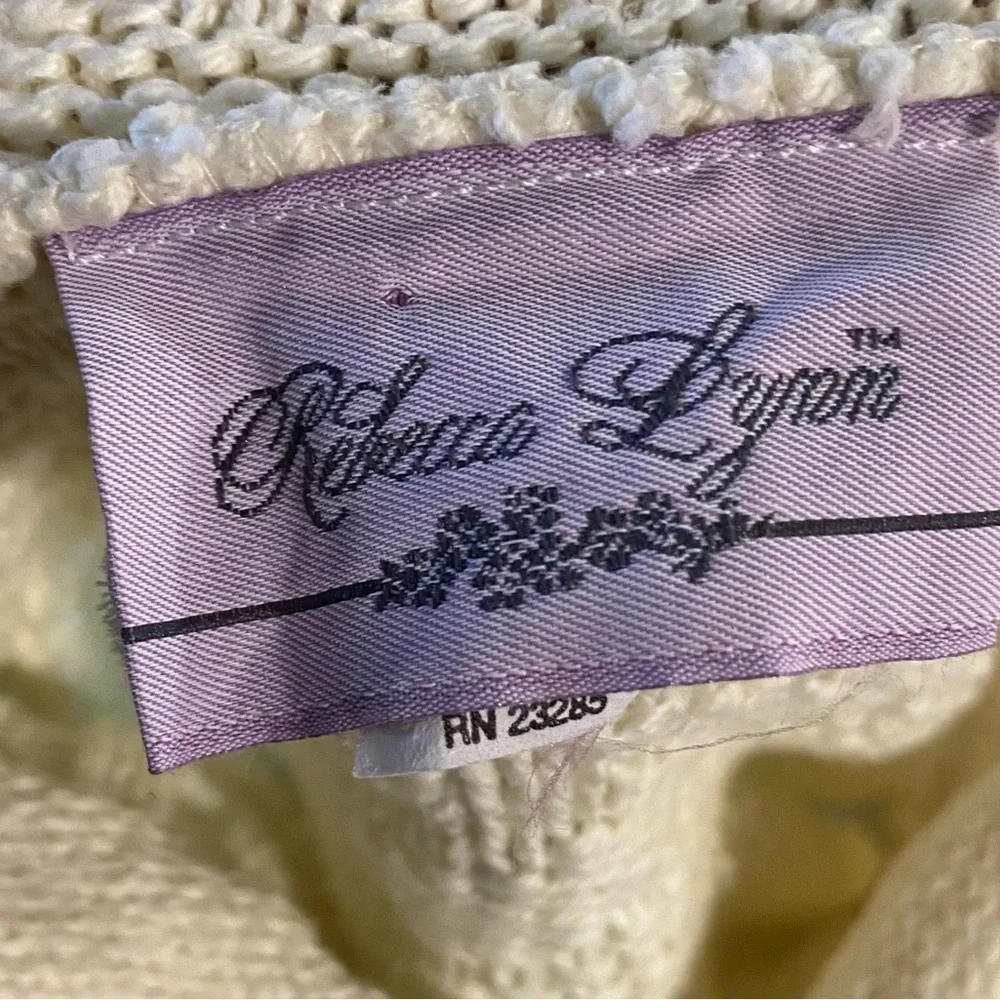 Vintage Women's XL Rebecca Lynn Ivory 100% Cotton Adele Knit Sweater USA